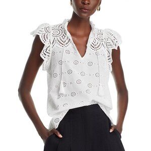 Aqua Eyelet Flutter Sleeve Top